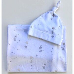 The Little White Company of London Baby Blanket w/ Cap Bunny Balloon Organic